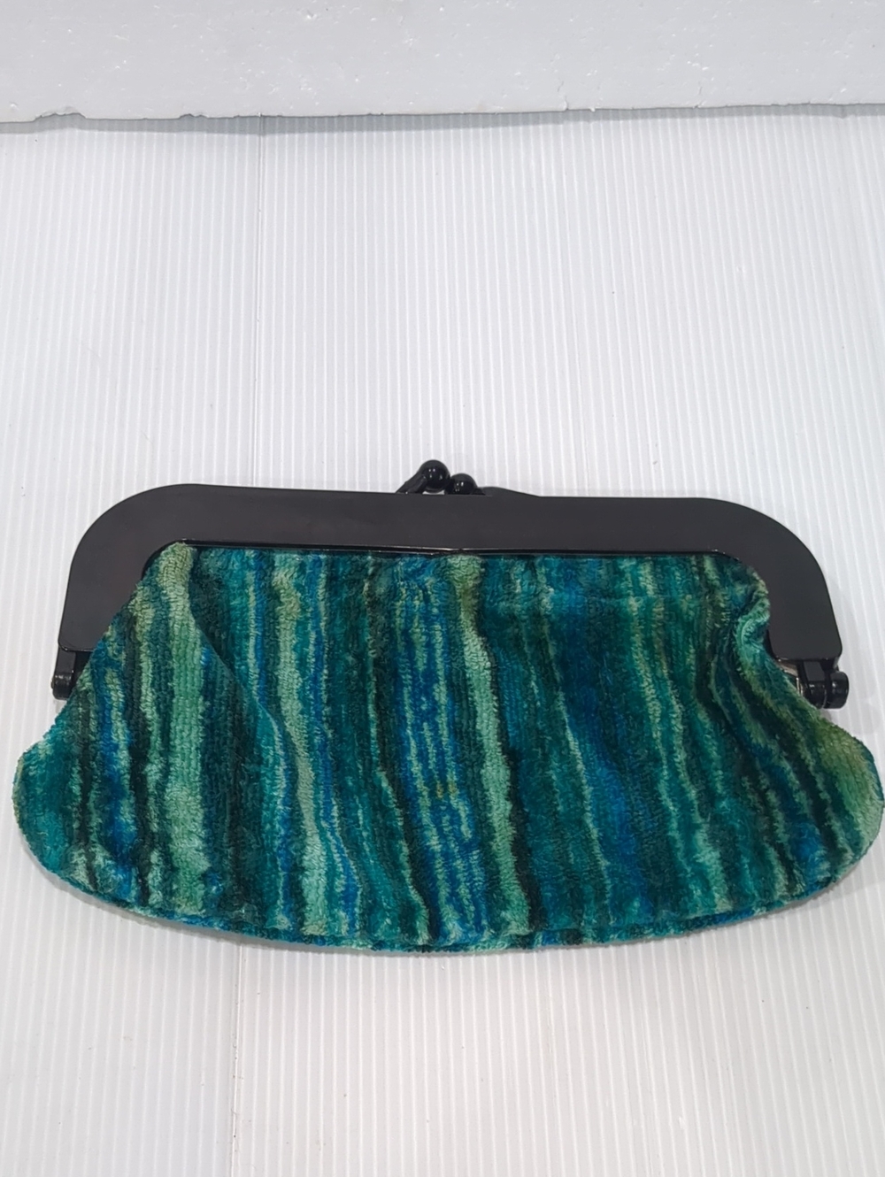 Italian Blue-Green Striped Velvet Clutch